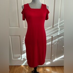 Calvin Klein Red Cold-Shoulder Sheath Midi Dress